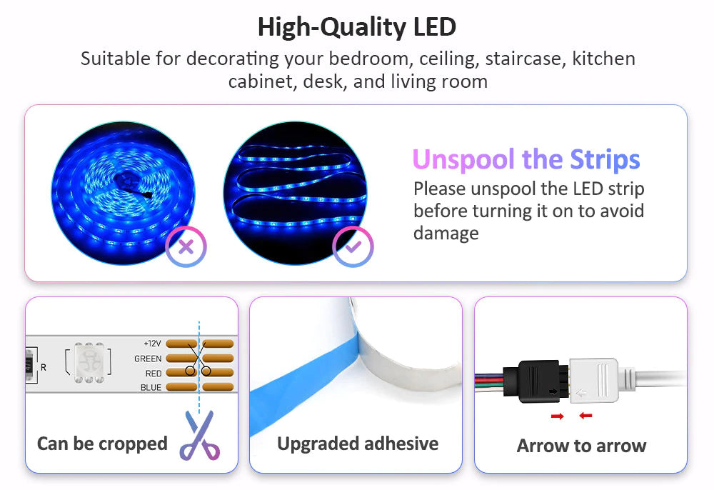 Tira de luces LED con Control Bluetooth y Control  color RGB