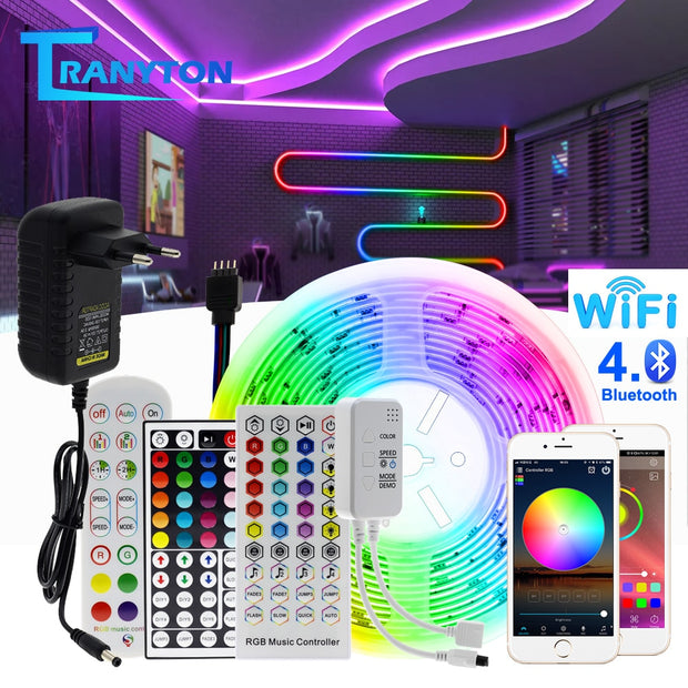 Tiras de Luces LED RGB con Control Remoto, Control Música , Bluetooth y Wifi