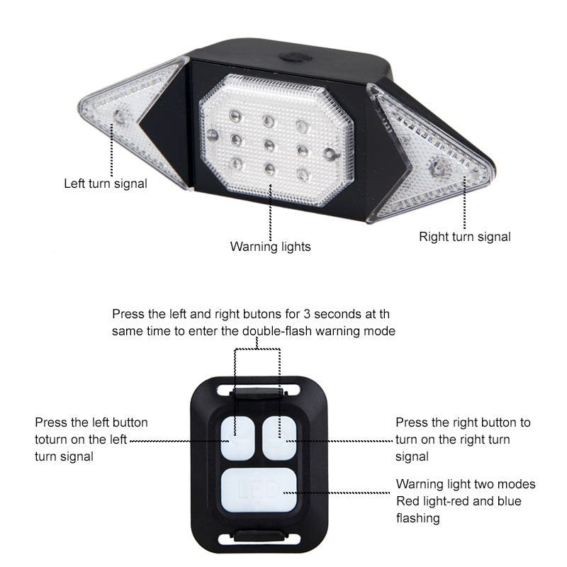 Dispositivo de advertencia de Luz LED con Control Remoto para bicicleta